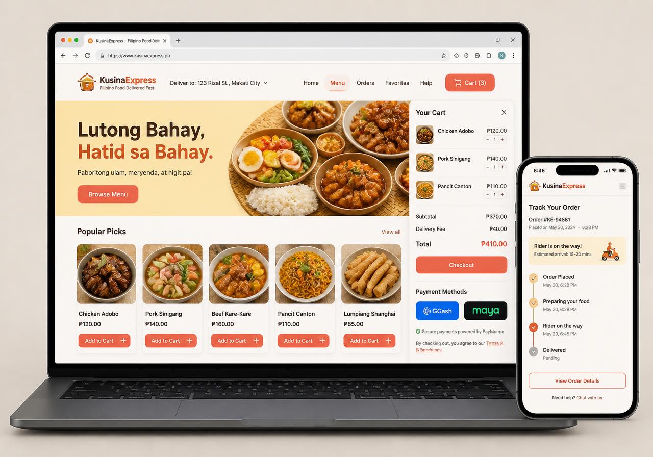 KusinaExpress — Filipino home-style food ordering with GCash, Maya and card at checkout.