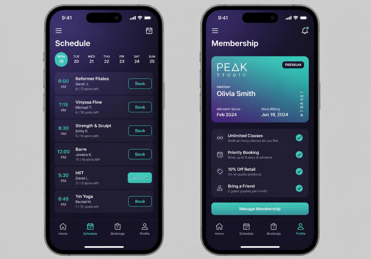 Peak Studio — A native booking app for a fitness studio and its membership base.