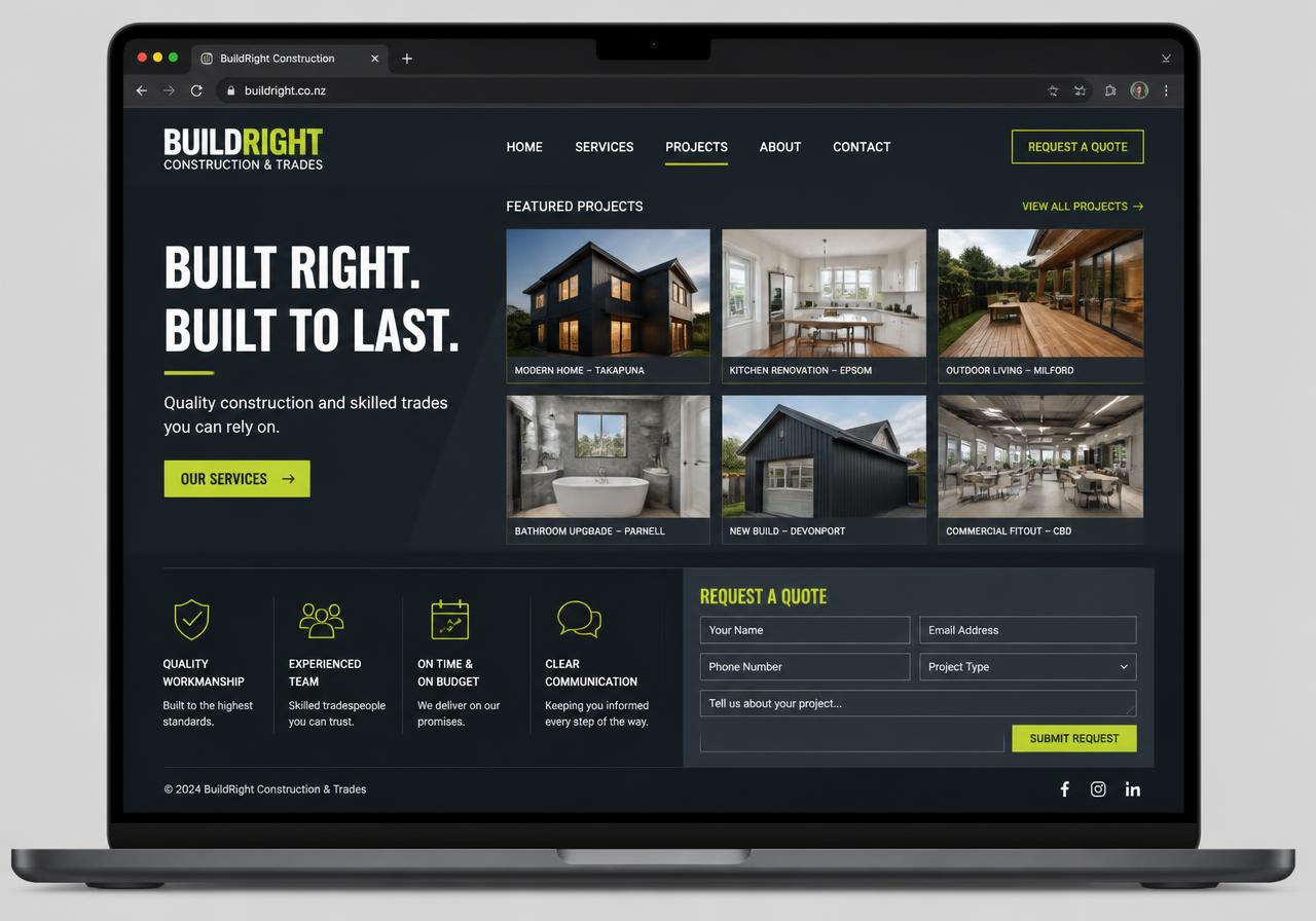 BuildRight Construction & Trades — A trades site built around the project gallery and the quote request.